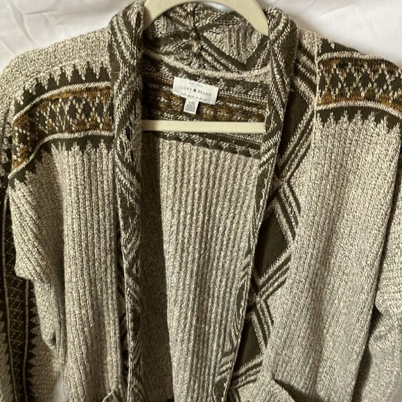 Lucky Brand: Cream/Olive Green Cardigan- warm/cozy- L - Picture 11 of 16